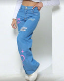Calça wide leg estampada juvenil