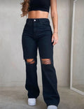 Calça wide leg rasgada no joelho
