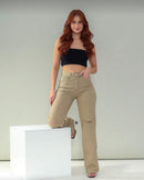 Calça wide leg rasgada no joelho