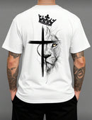 Camiseta masculina leão cruz 100% algodão