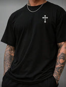 Camiseta masculina leão cruz 100% algodão