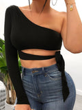 blusinha manga longa um ombro com amarração