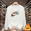 Men's round Neck Fleece Lined Thickened Sweatshirt Loose Long Sleeve Hoodie Casual Comfortable Spring Autumn Fashionable Stre...